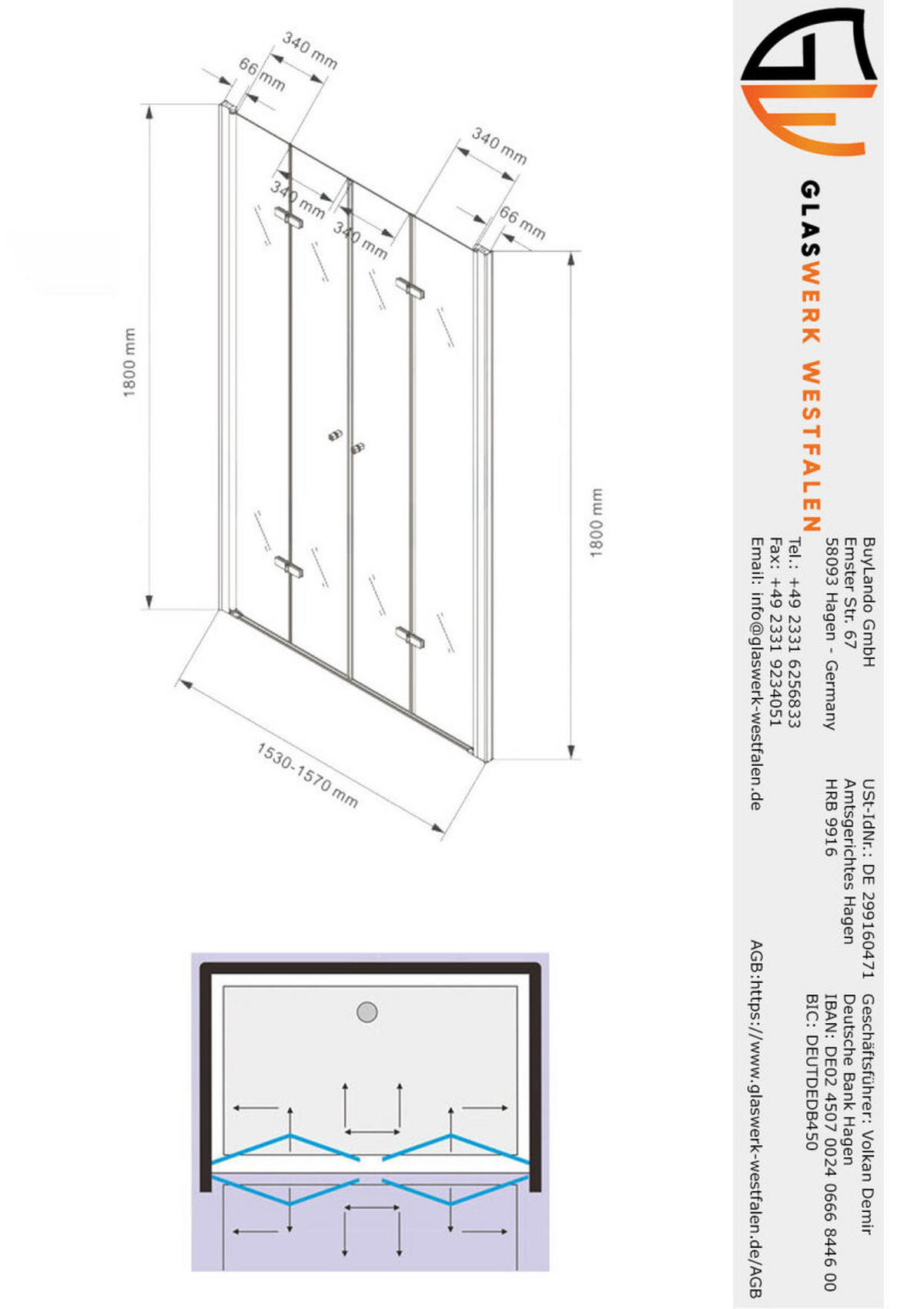 DUSCHKABINE Caroline 155x180cm Duschtür - Silberfarben, Glas (1/155/180cm) -  Glaswerk Westfalen