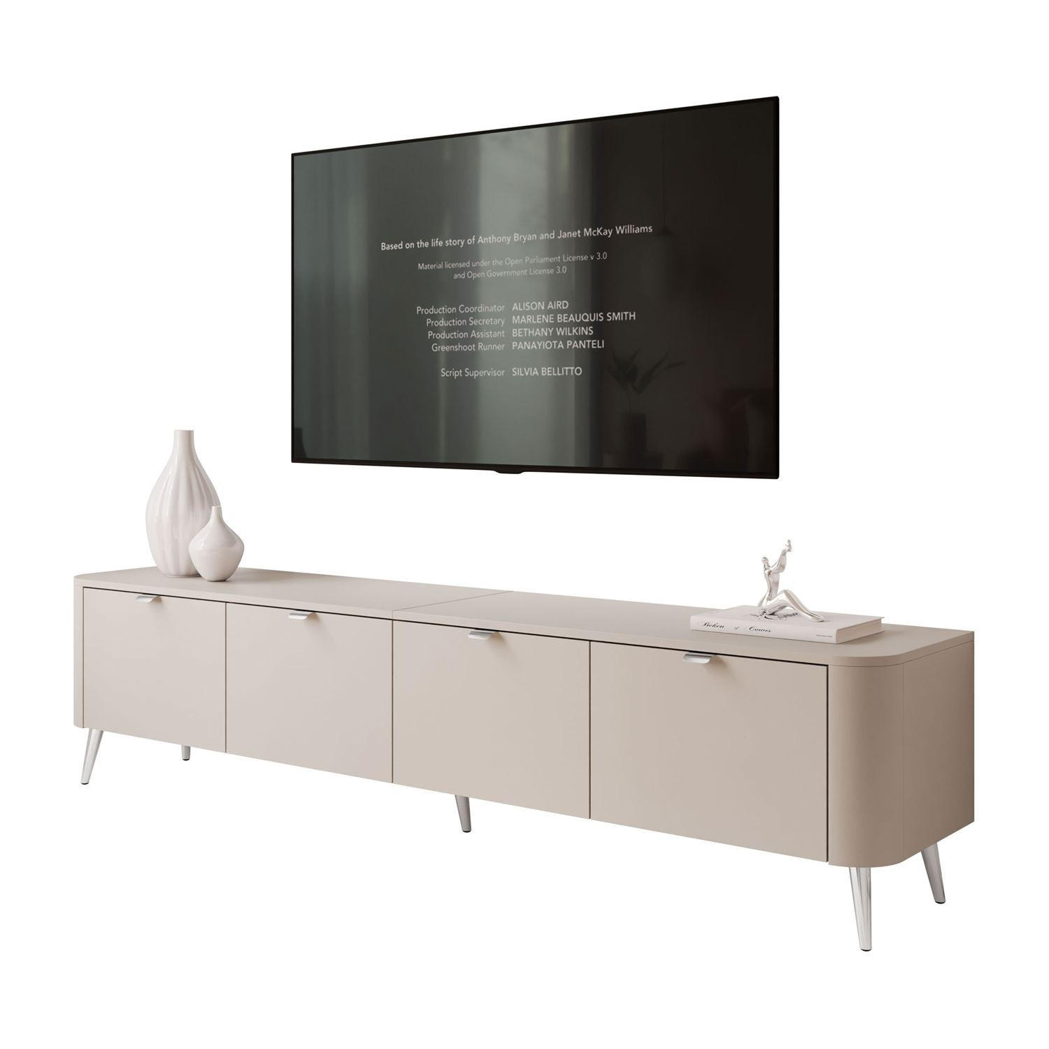 TV-SCHRANK CELESTE 200 cm mit Beleuchtung an den Silber Chrom Füßen - Kaschmir, Holzwerkstoff (200/46.5/40cm) - Lookway