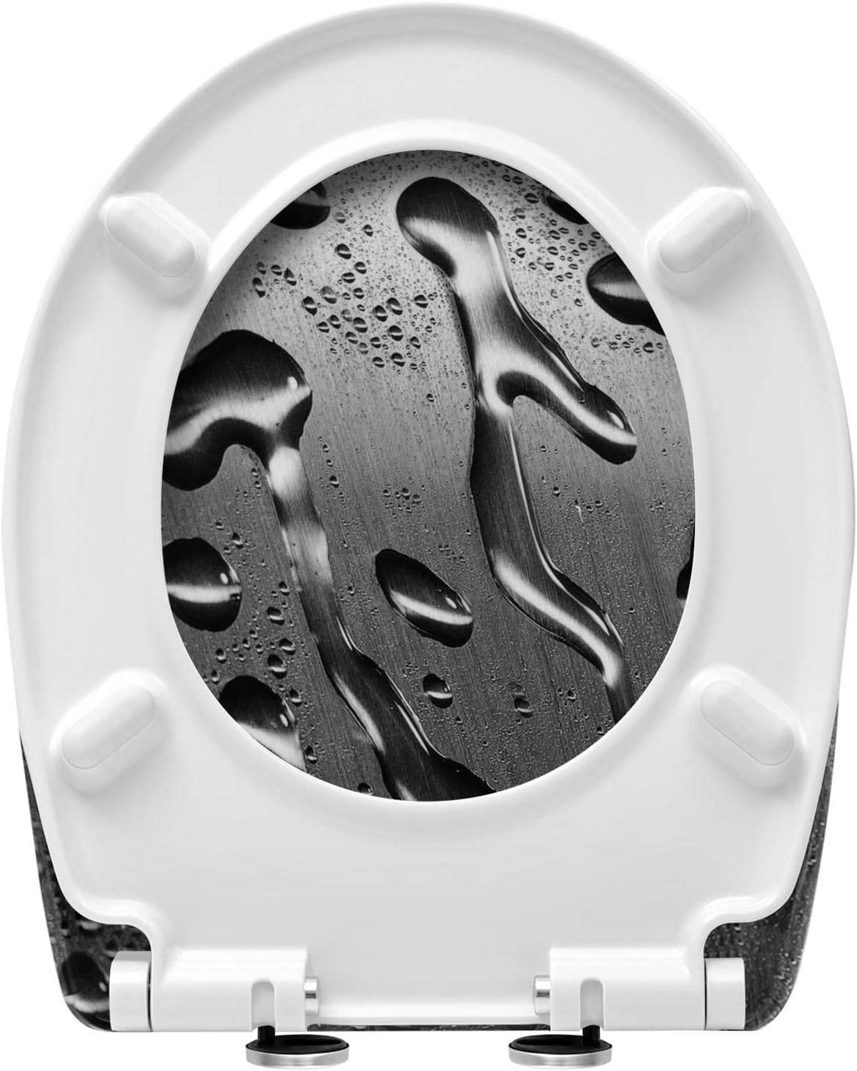 WC SITZ mit Absenkautomatik, 175 kg belastbar, Tautropfen Grau Oval - Grau, Kunststoff (37/5.2/45cm) - Woltu