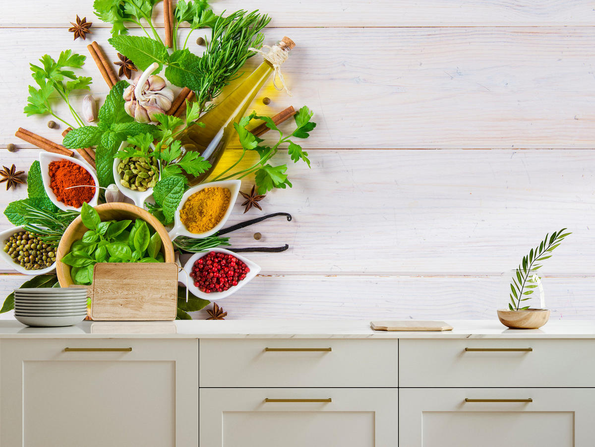 FOTOTAPETE für Küche Kräuterbukett Gewürze Aromen 200x140 - Gelb/Rot, Papier (200/140cm) - Muralo