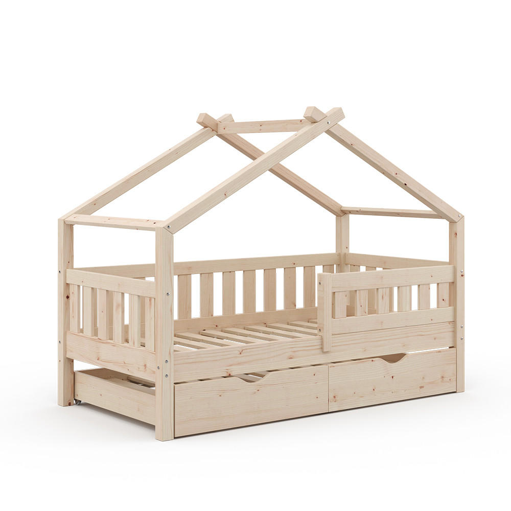 VitaliSpa DOMEČKOVÁ POSTEL Design Přírodní dřevo 80x160 cm s lůžkem pro hosty
