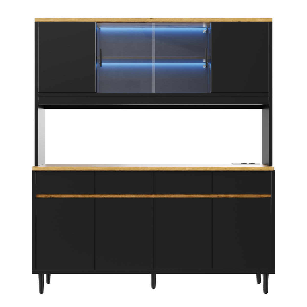 BUFFETSCHRANK 160x40x185cm LED Steckdose USB Schwarz Eiche - Schwarz, Holzwerkstoff (160/185/40cm) - FLIEKS