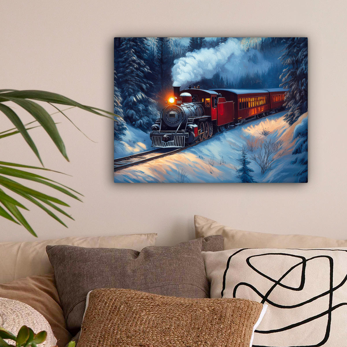 LEINWANDBILD Zug - Weihnachten - Schnee - Weihnachtszug 40x30 cm - Anthrazit, Textil (40/30cm) - MuchoWow