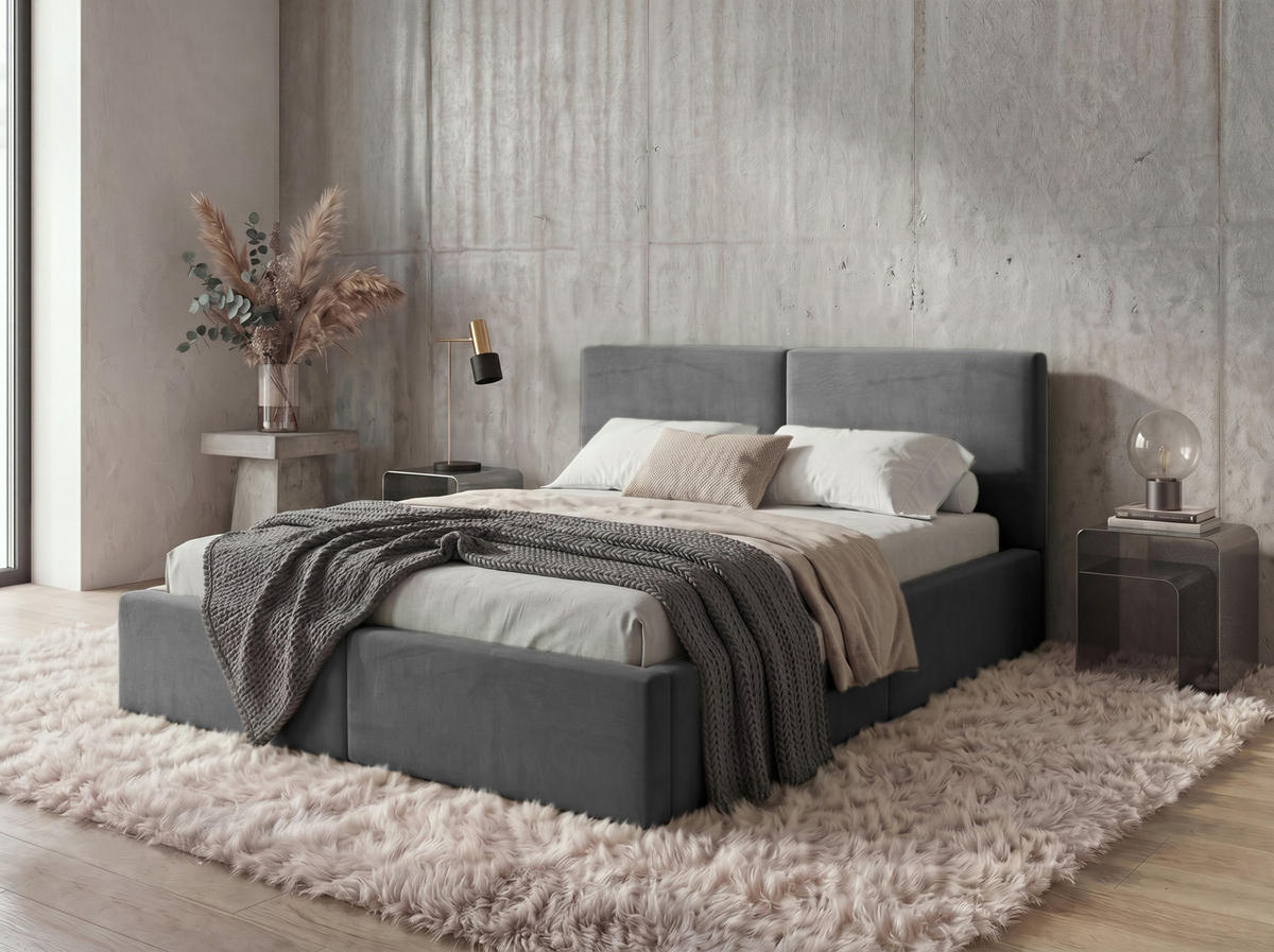 POLSTERBETT 140X200 Grau mit Stauraum - Grau, Textil (140/200cm) - Interbeds