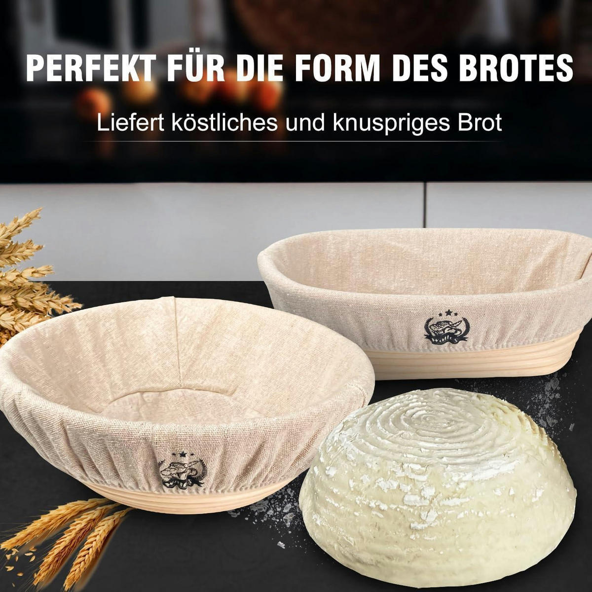 GÄRKÖRBCHEN Set 25 cm Oval mit Leinenbezug und Zubehör - Beige, Naturmaterialen (8.5/1/25cm)