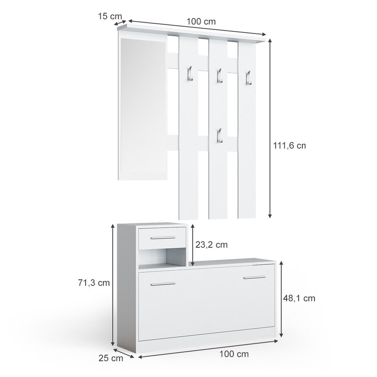 GARDEROBE Billy Weiß 25 x 191 cm - Weiß, Holzwerkstoff (25/191/100cm) - Vicco