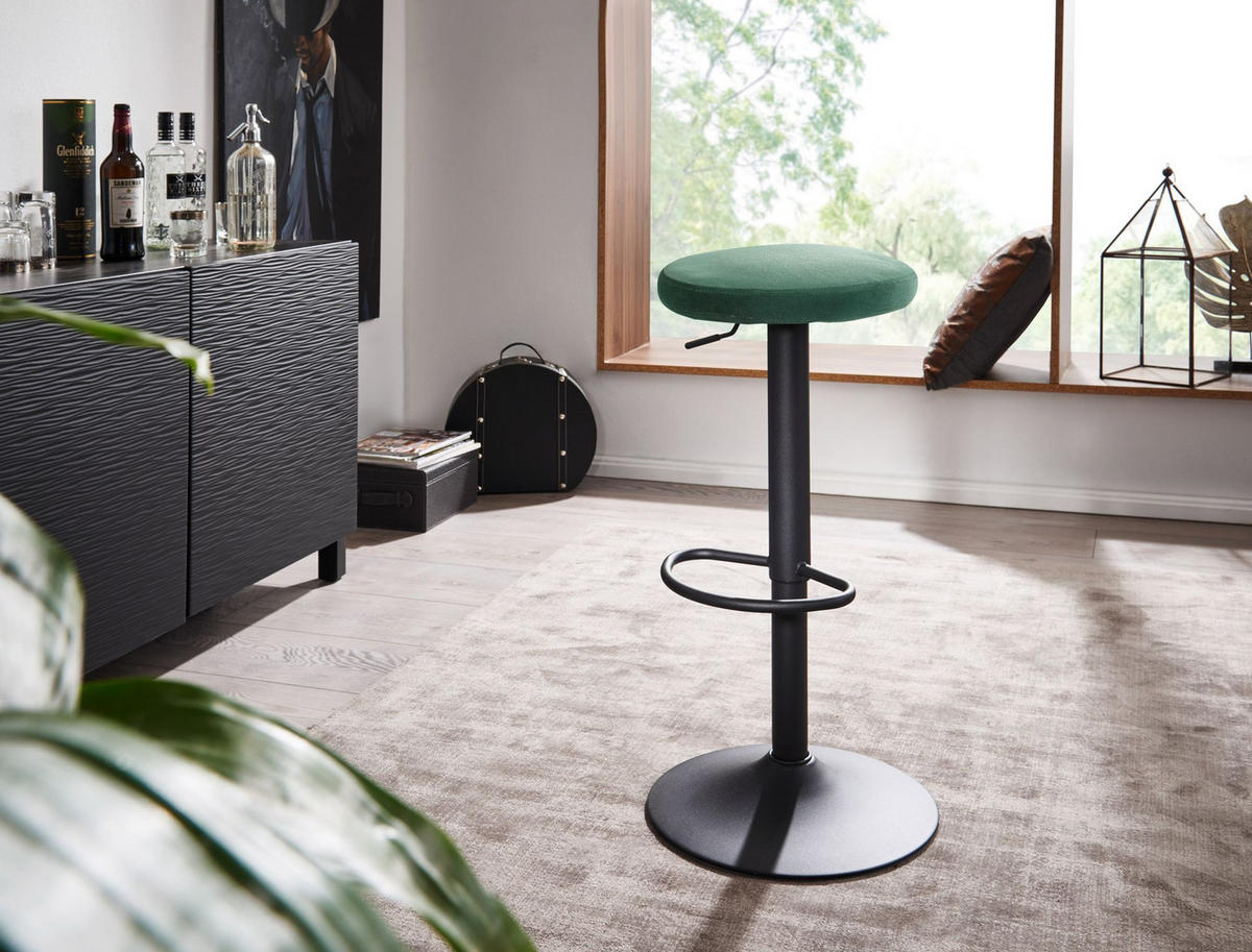 BARHOCKER Höhenverstellbar Eisen Samt Drehbar CAMPANIA, Grün 40x40x79 cm - Schwarz/Grün, Textil/Metall (40/79/40cm) - KADIMA DESIGN