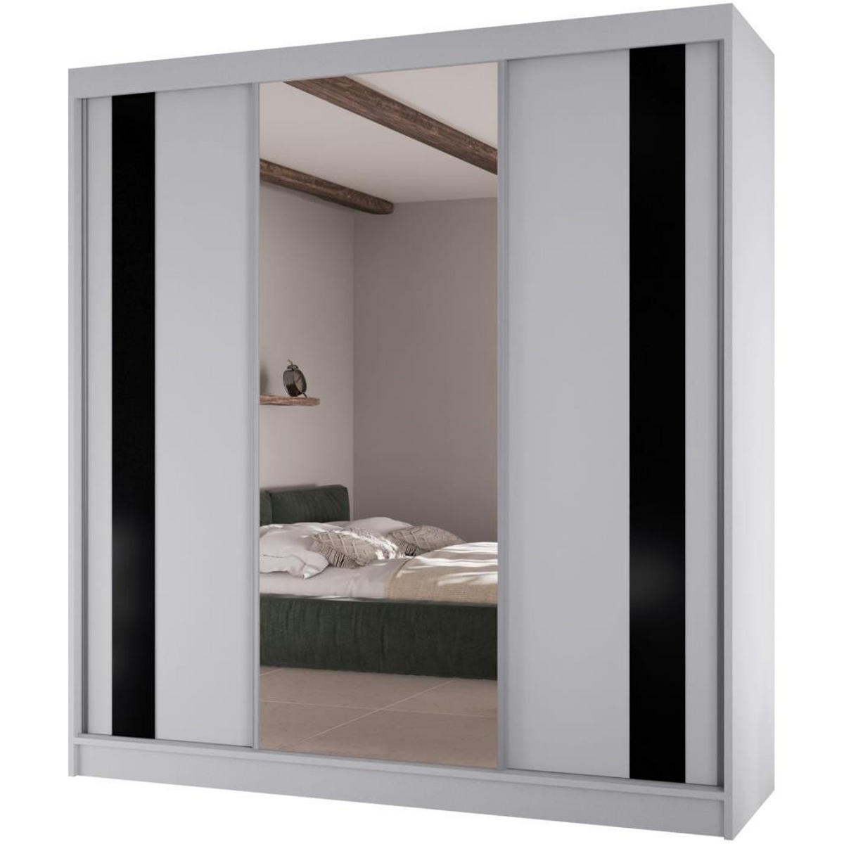 SCHWEBETÜRENSCHRANK Como II 200/61/215 weiß+schwarz - Schwarz/Weiß, Holzwerkstoff (200/215/61cm) - Beautysofa
