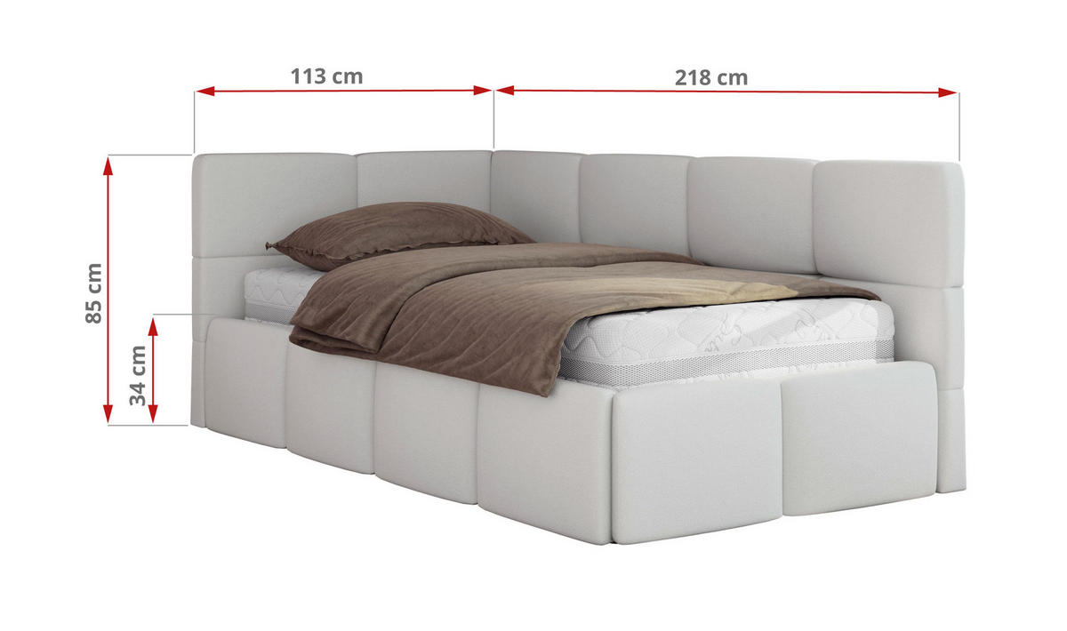 JUGENDBETT ARVO 90/200 - Weiß Kunstleder - Foam-Matratze - Rechts Seite - Weiß, Textil (90/200cm) - MKS