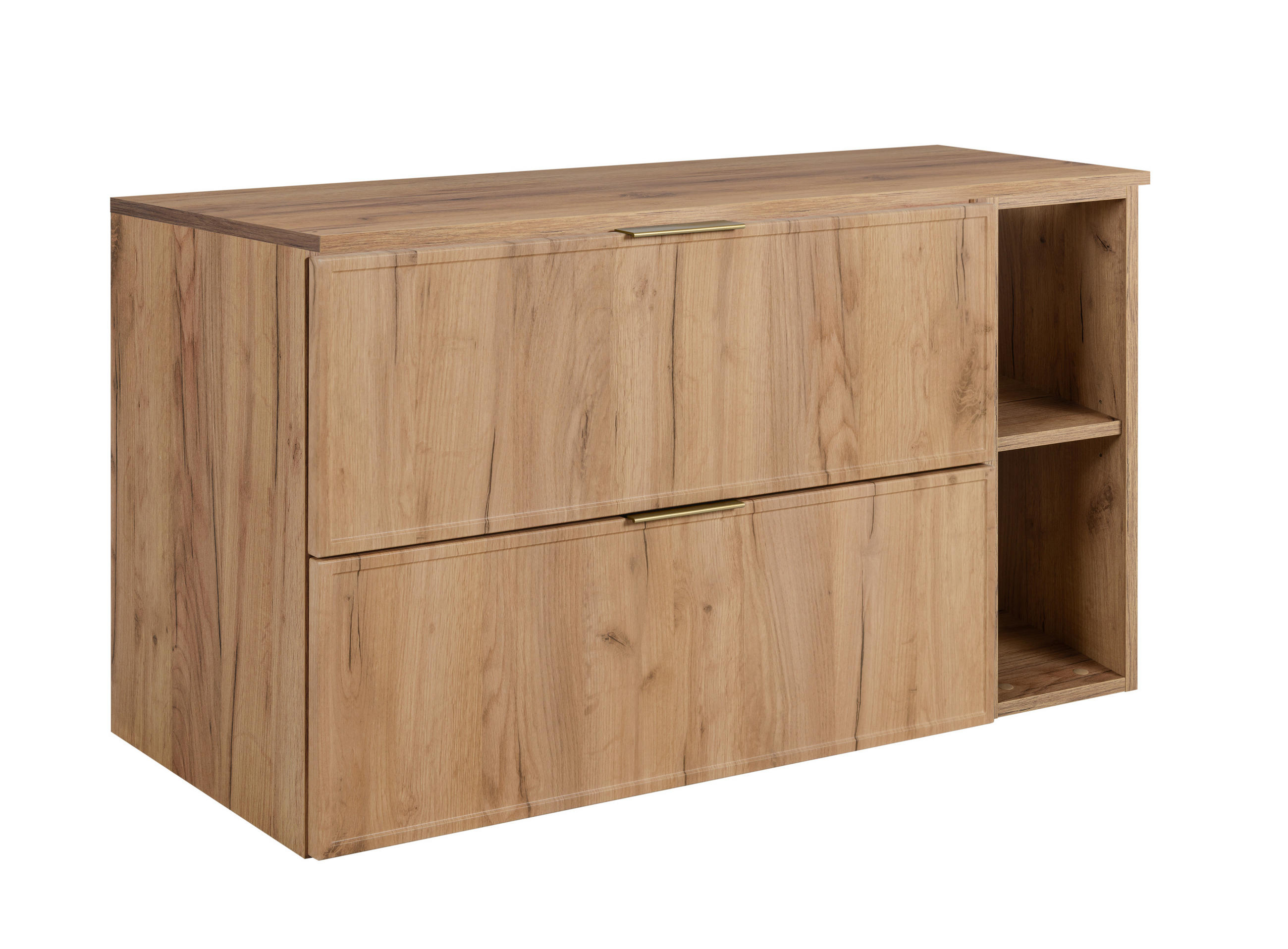 BADEZIMMERSCHRANK, Craft-Eiche, Goldene Griffe, 100 (80 + 20) x 46 x 57 cm - Eichefarben/Goldfarben, Holzwerkstoff/Kunststoff (100/57/46cm) - 3XE LIVING