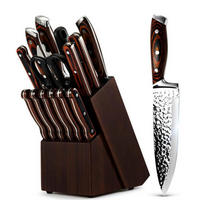 KÜCHENMESSER 15-teiliges Set Rostfreier Spezialstahl Braun Holz Griff und Block - Braun, Holz