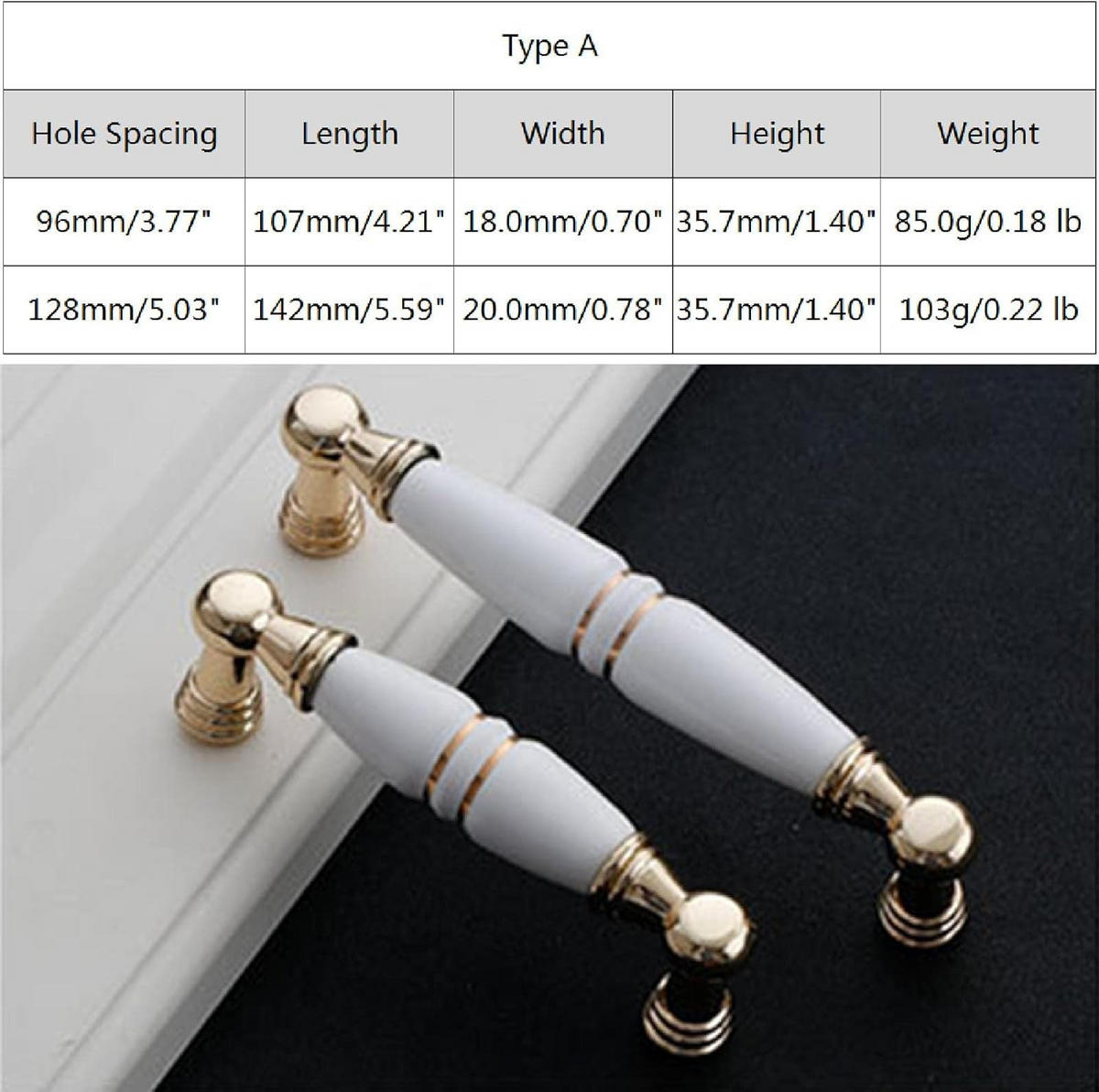 MÖBELGRIFF 6er-Set Zinklegierung Keramik - Weiß, Metall (0.19/3.5/1.11cm)