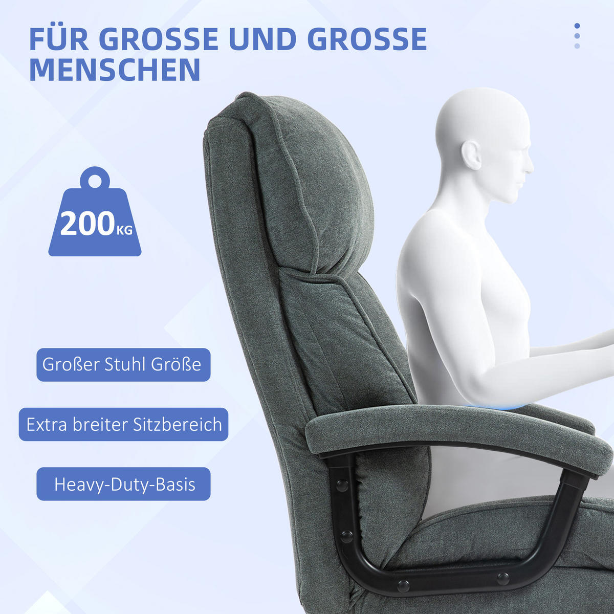 BÜROSTUHL, 200 kg Tragekapazität, Grau - Grau, Textil (79/125/68.5cm) - HOMCOM