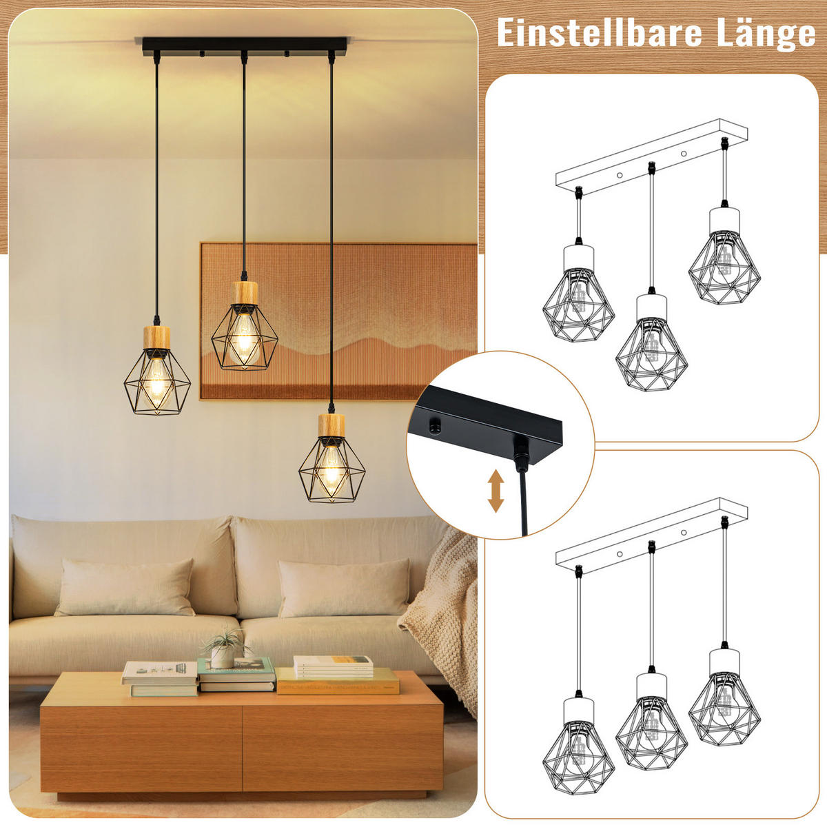 PENDELLEUCHTE Everett 43/15/146 cm - Schwarz, Metall (43/15/146cm) - ZMH