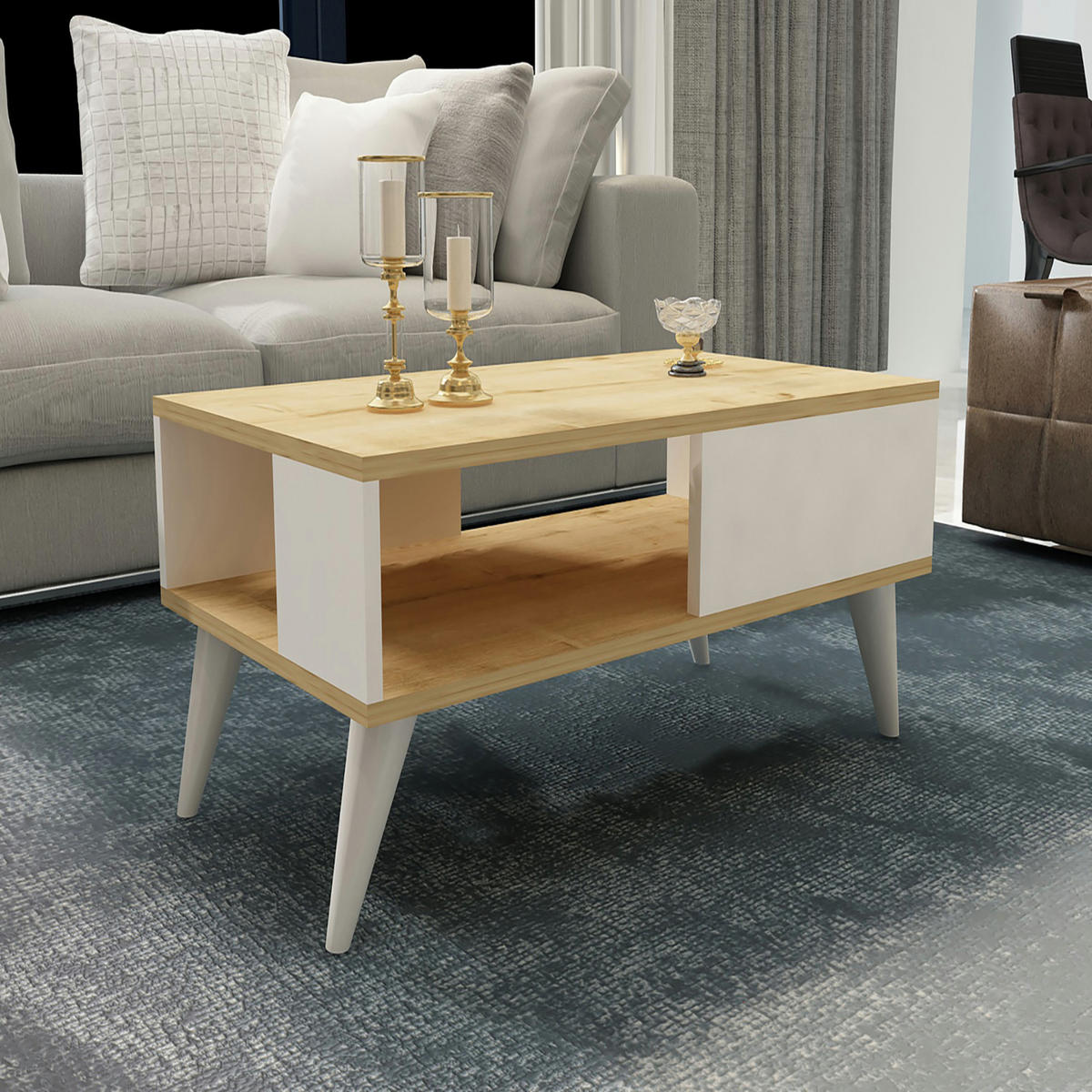 COUCHTISCH Ludvika 90/45/40 cm - Eichefarben/Weiß, Holzwerkstoff/Kunststoff (45/90/40cm) - [en.casa]