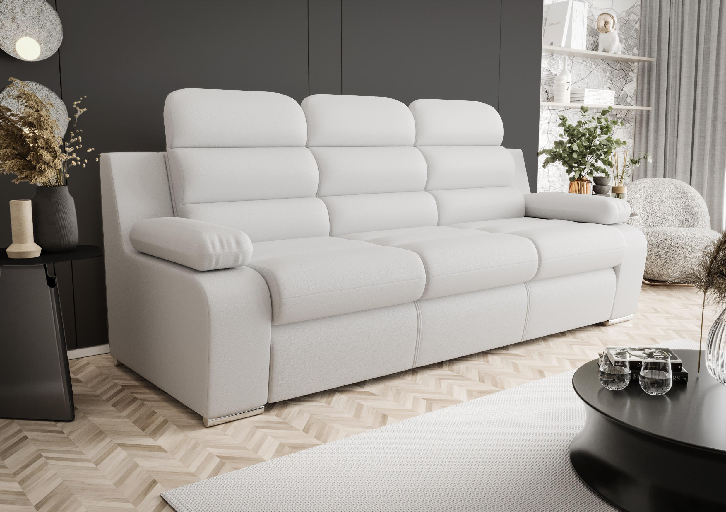 SCHLAFSOFA AMBER, mit Schlaffunktion und Bettkasten, Farbe: Weiß, Kunstleder - Weiß, Textil (238/103/96cm) - O-Sofa