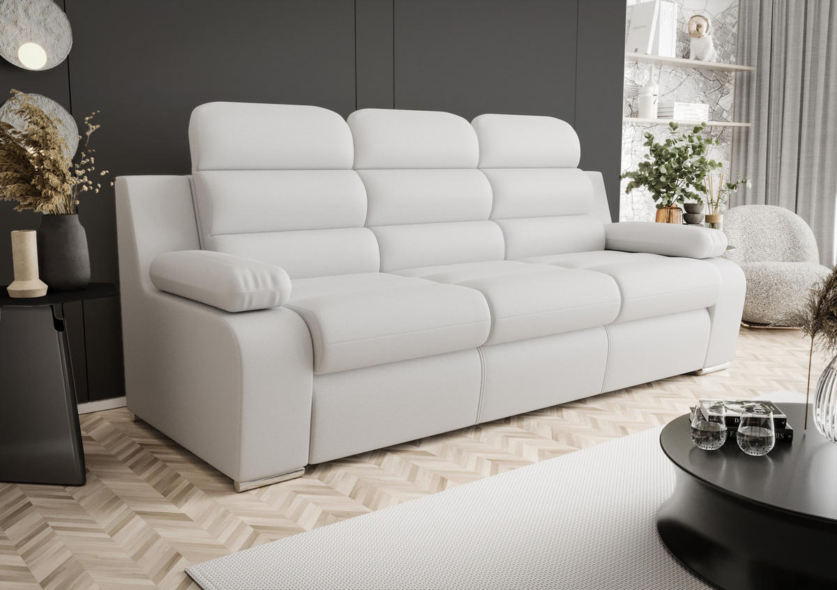 SCHLAFSOFA AMBER, mit Schlaffunktion und Bettkasten, Farbe: Weiß, Kunstleder - Weiß, Textil (238/103/96cm) - O-Sofa