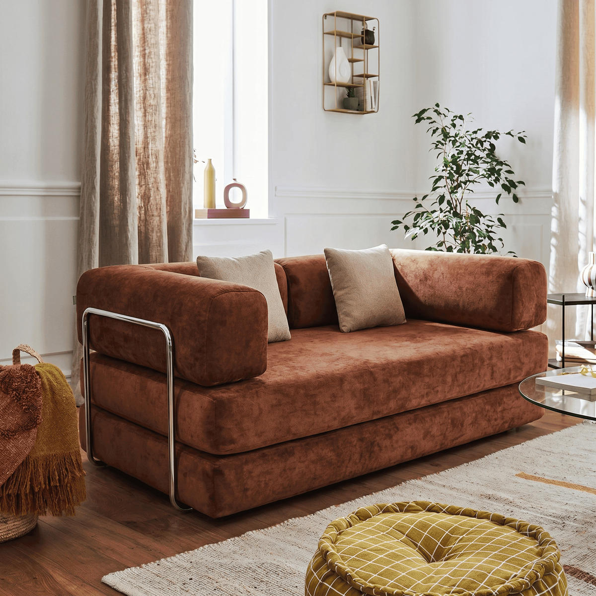 SCHLAFSOFA Kaia Braun Weiß - Braun, Textil (180/70/100cm) - COCO Living