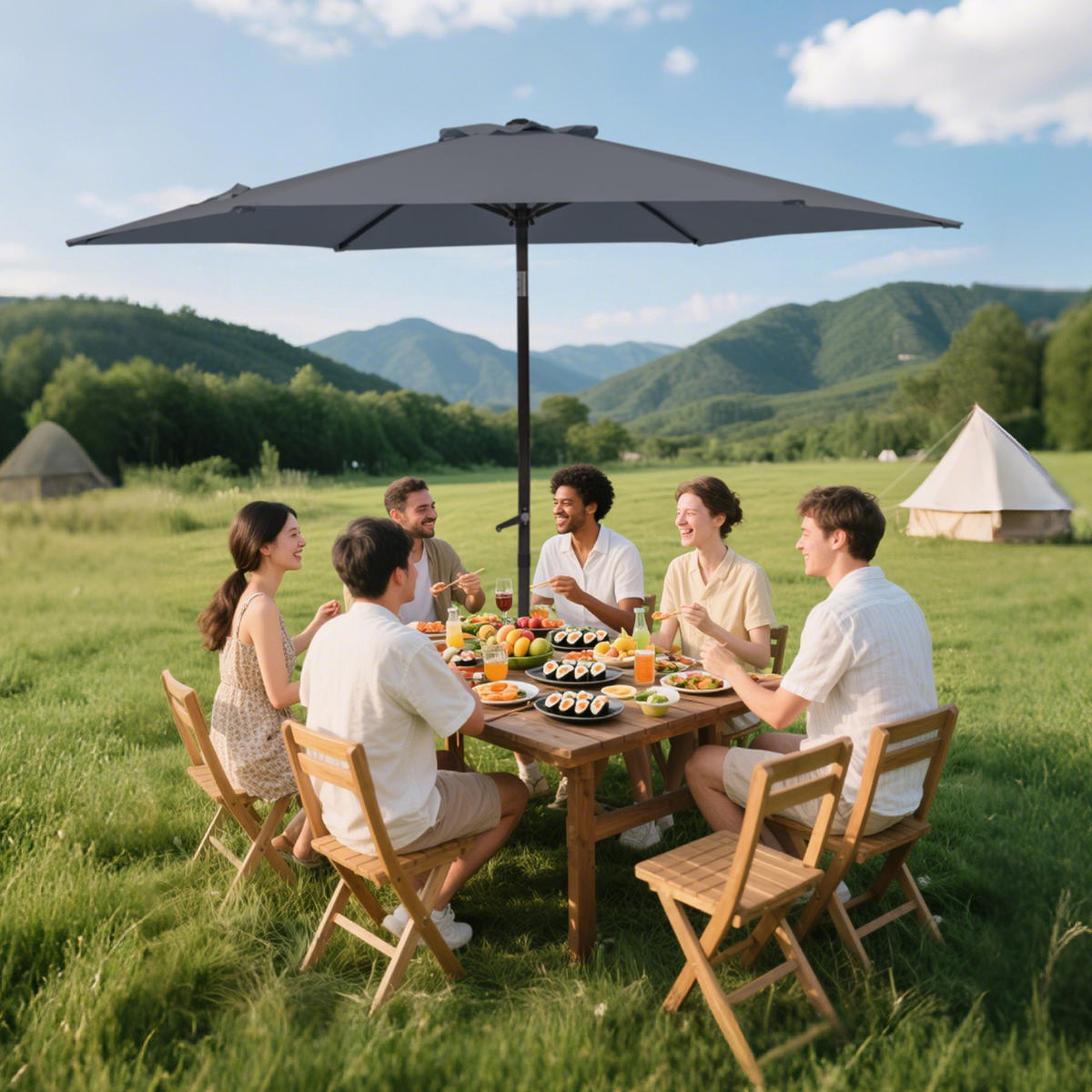 SONNENSCHIRM aus Aluminium Ø 270 cm in Dunkelgrau mit LSF 50+ - Dunkelgrau, Metall (270/270cm) - Modfu
