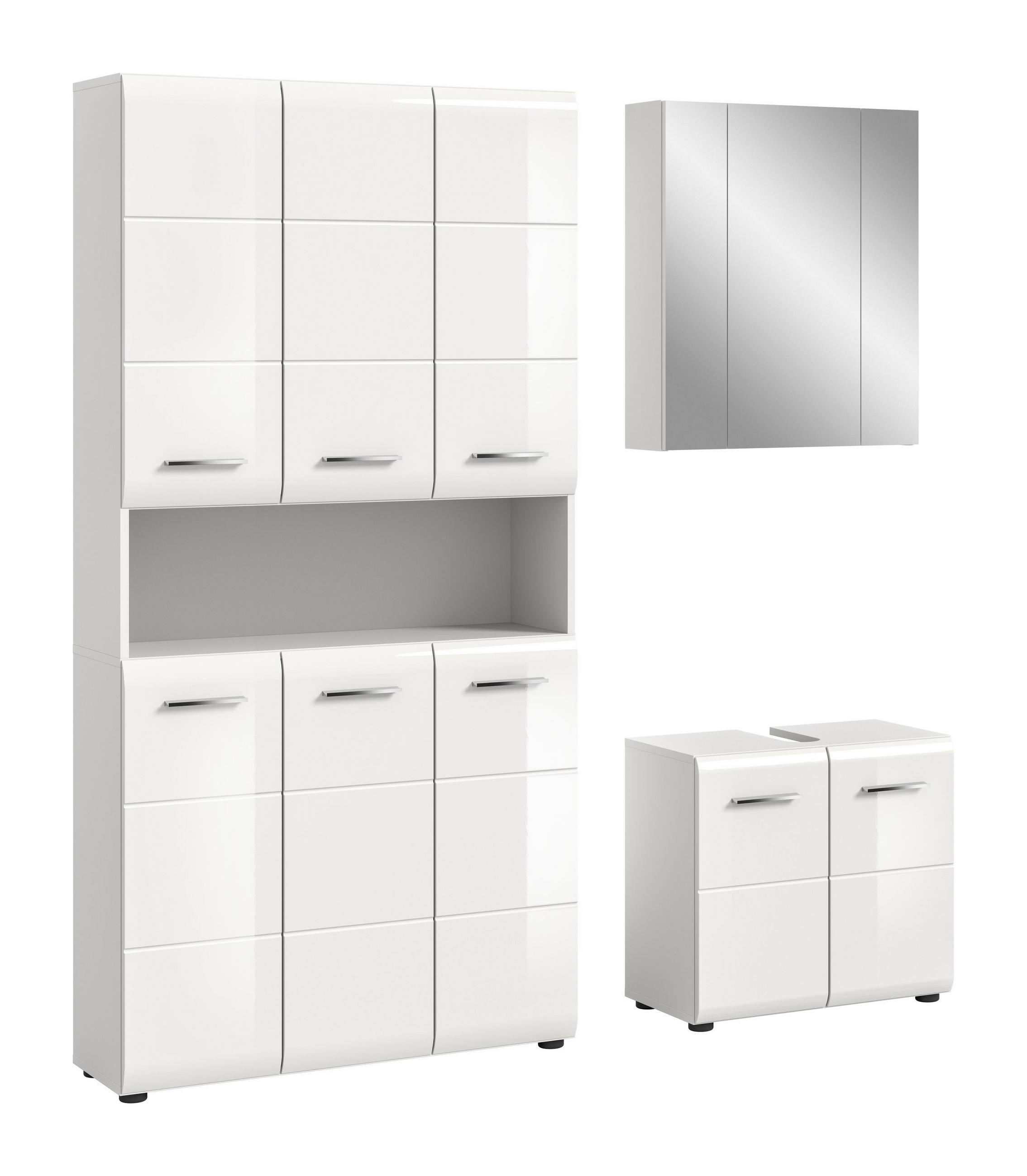 BADKOMBINATION 3 tlg. Ice Bad in weiß Nachbildung und weiß hochglanz B/H/T: 165x185x30 cm - Weiß, Holz (165/185/30cm)