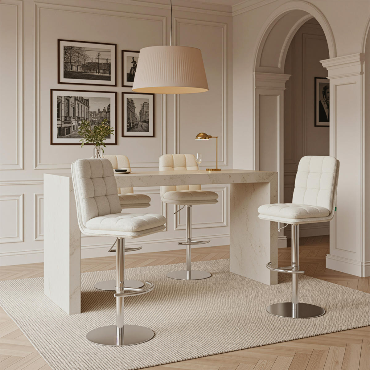 BARHOCKER Juno - Chromfarben/Creme, Textil/Metall (45/98/57cm) - DUBI Möbel