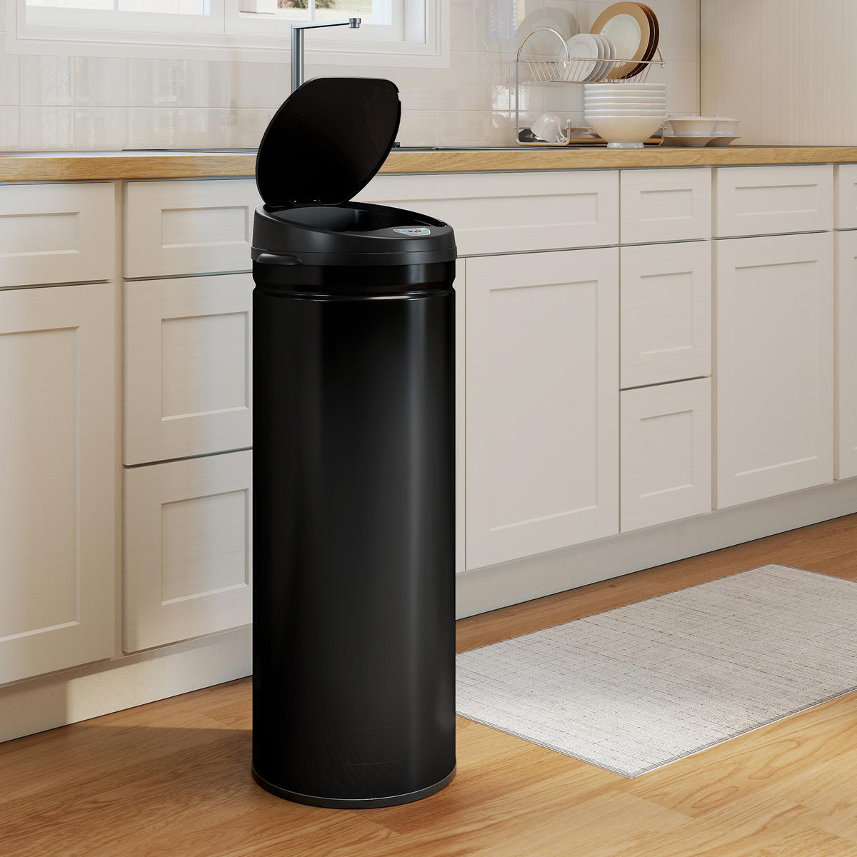 MÜLLEIMER mit Sensor 50L Edelstahl Automatischer Mülleimer mit Soft-Close-Deckel - Schwarz, Metall (30.5/85/30.5cm) - HOMCOM