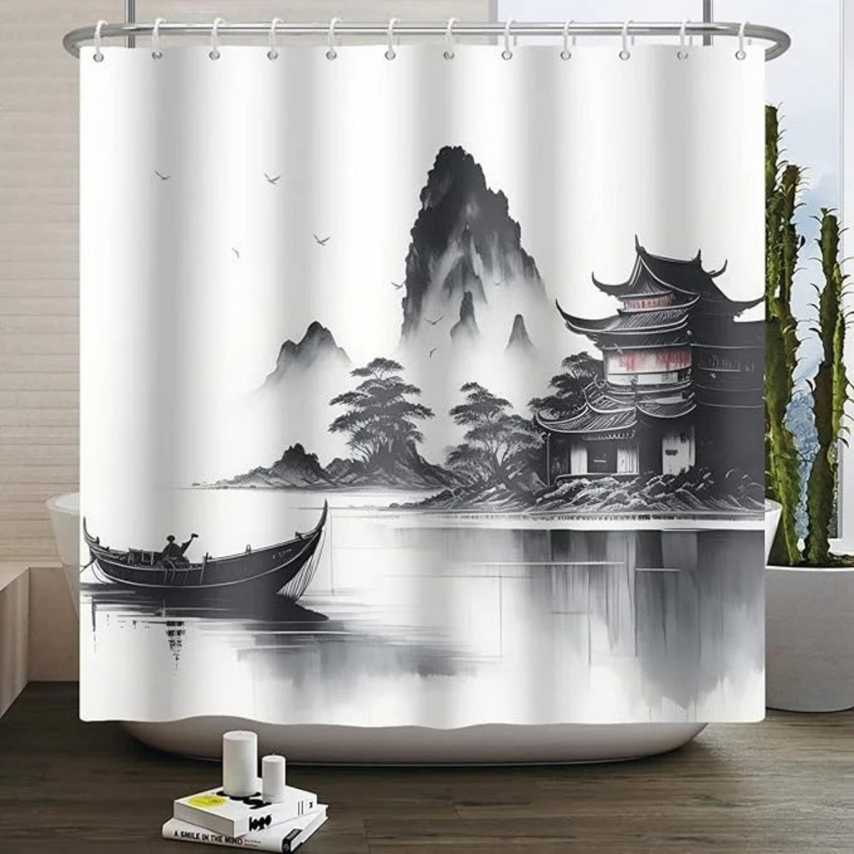 DUSCHVORHANG mit Haken Dekor Badezimmer - Grau, Textil (180/180cm) - MCBOSON