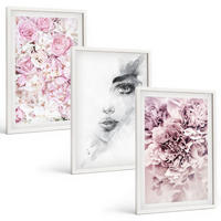 BILDER SET 3er Set - 40x60 cm Weißer Rahmen - Pfingstrosenporträt einer Frau in Schwarzweiß - Weiß, Kunststoff (40/60cm) - TULUP