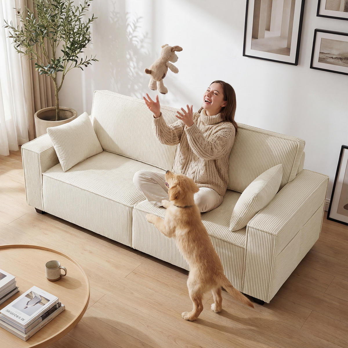 3-SITZER-SOFA DE-13542 Beige - Beige, Textil (79/91/218cm) - ComfortXL