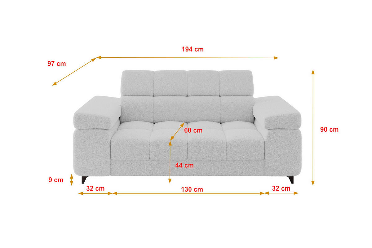 SOFA 2-Sitzer LORD-S1 194x97x90 cm Hellgrau Bouclé - Hellgrau, Holzwerkstoff/Textil (194/90/97cm) - ALTDECOR