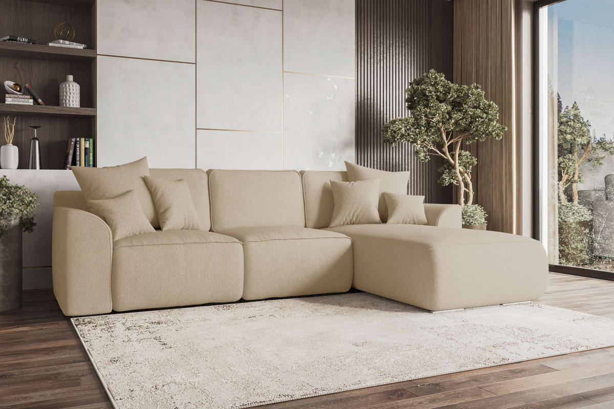 ECKSOFA GUSTO Strukturstoff Beige Rechts inkl. Schlaffunktion - Chromfarben/Beige, Kunststoff/Textil (295/194cm) - 99rooms