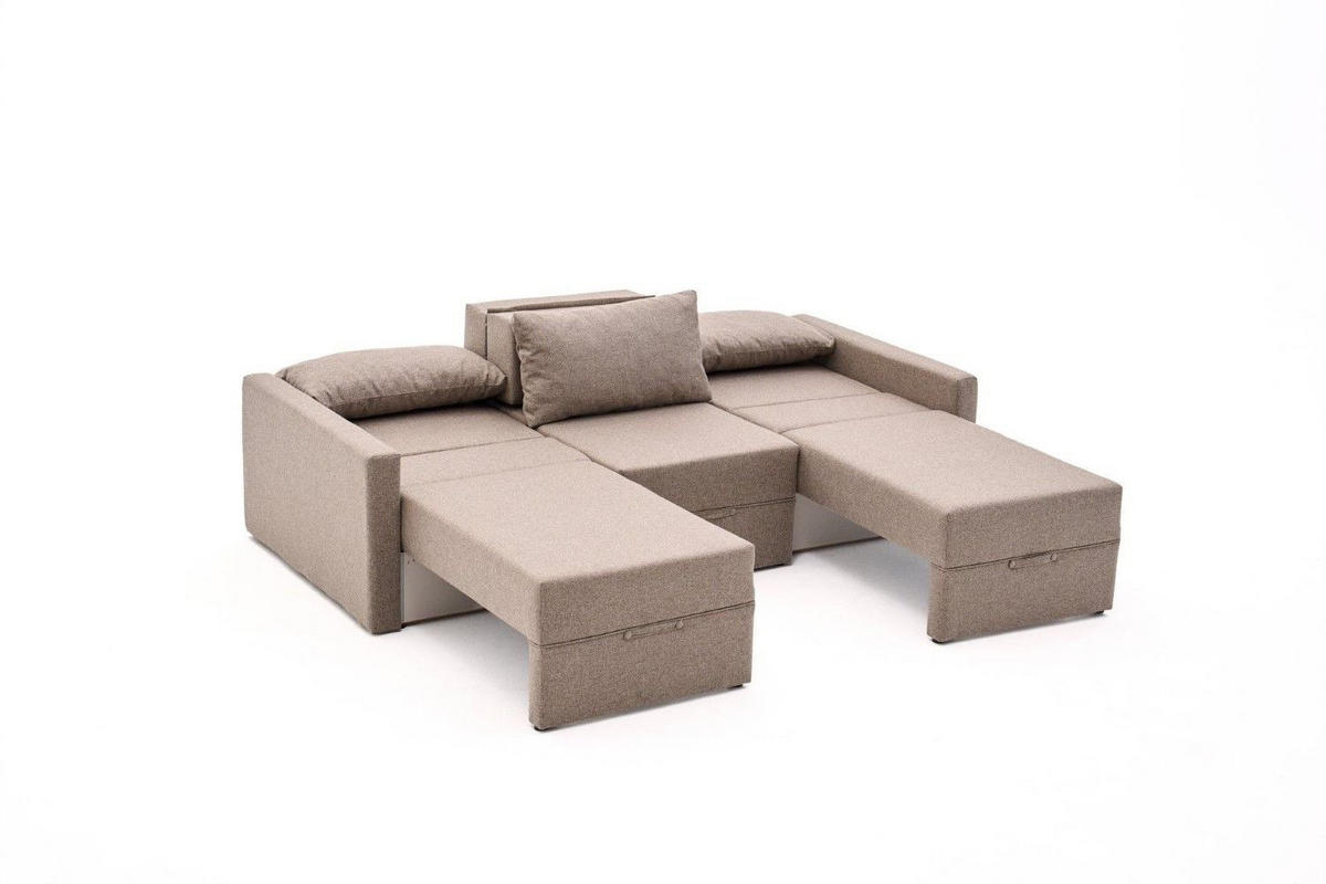 ECKSCHLAFSOFA mit Hocker - Taupe/Schwarz, Holz/Kunststoff (230/180cm) - myHomelando