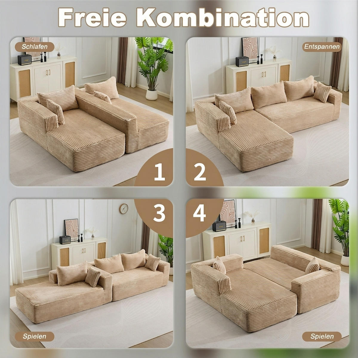 ECKSOFA 279/179/83 cm Beige Cord mit Chaiselongue - Beige, Textil (179/83/279cm) - Oxeza