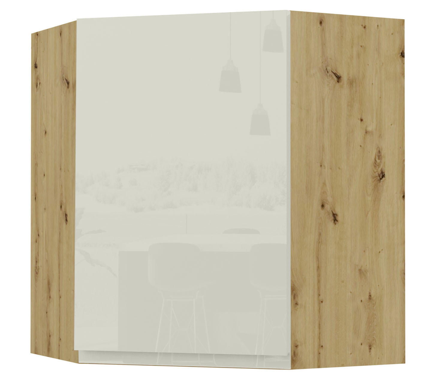 HÄNGESCHRANK Florence W10/60 Eiche Artisan / RAL 1013 perlweiß HG 60 / 60 / 72cm - Türanschlag links - Weiß Hochglanz/Eiche Artisan, Holz/Holzwerkstoff (60/72/60cm) - Feldmann-Wohnen