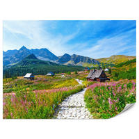 FOTOTAPETA Pre Obývaciu Izbu Kamenný Chodník Hory Stromy Rastliny Domy 100 x 70 cm - sivá/zelená, papier (100/70cm) - Muralo