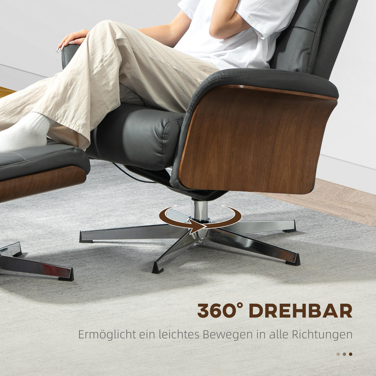 RELAXSESSEL mit Hocker, Fernsehsessel mit Liegefunktion, verstellbare Kopfstütze - Dunkelgrau, Kunststoff (84/108/80cm) - HOMCOM
