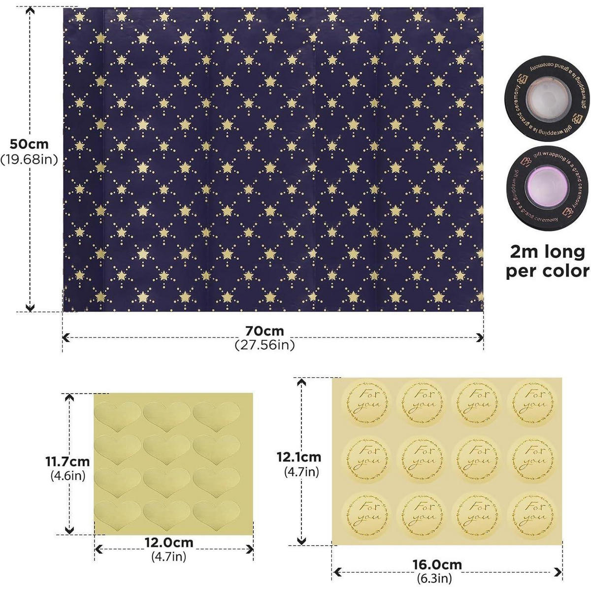 GESCHENKPAPIER Set 6 Blätter 50 x 70 cm Dunkelblau Gold - Dunkelblau, Papier (50/0.1/70cm)
