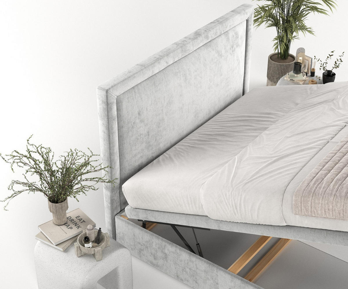 POLSTERBETT Salma mit Stauraum 200/200 cm Hellgrau im Lotta Stoff - Hellgrau/Schwarz, Holz/Holzwerkstoff (200/200cm) - AltaBeds