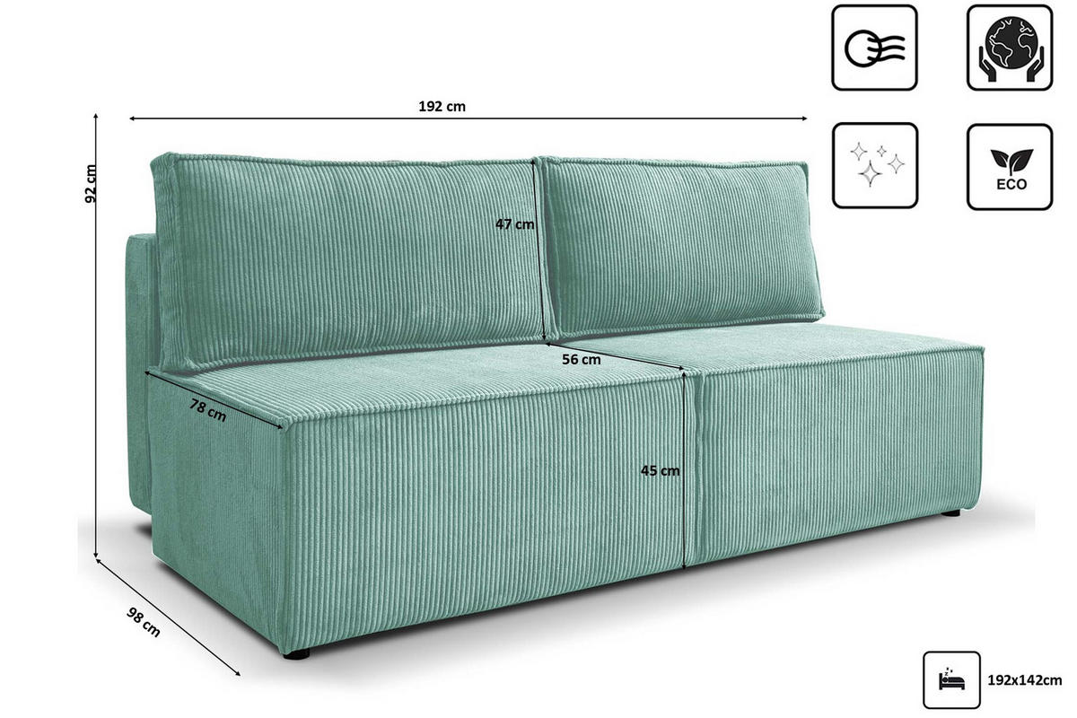 SCHLAFSOFA Mit Bettzeugfach COMPI Türkis - Türkis, Holz/Textil (192/92/98cm) - Kaiser Möbel