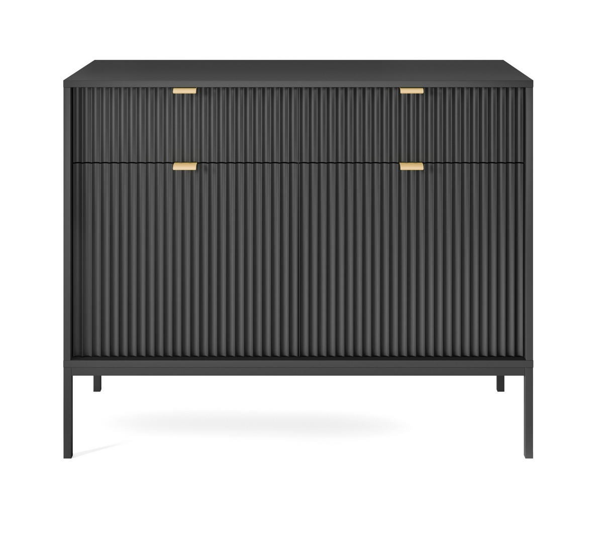 SIDEBOARD Eternas 2T 2S Schwarz 104/83/39 cm – schwarze Füße, mit geriffelten Fronten - Schwarz, Holzwerkstoff (104/83/39cm) - AX Living