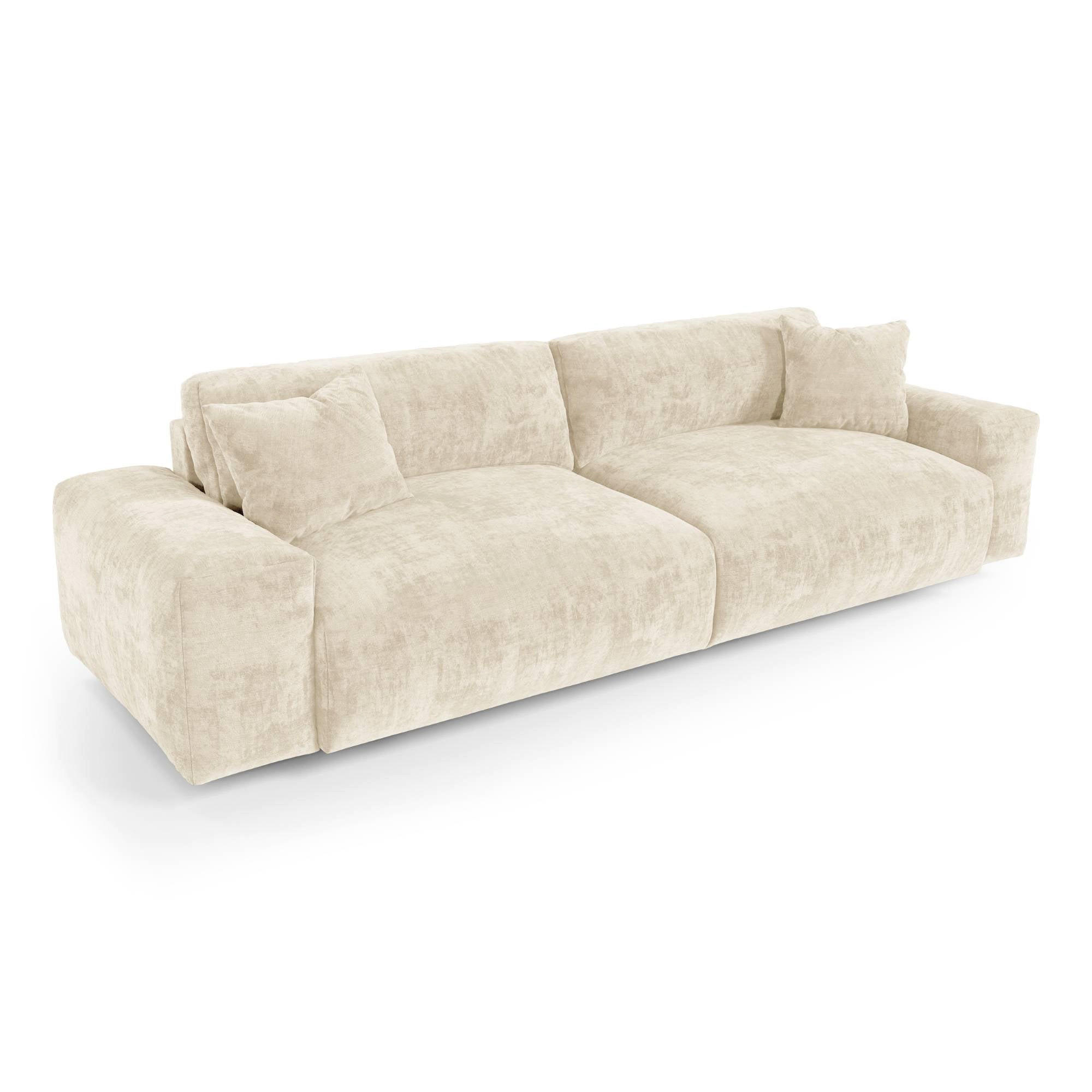 SOFA CHEER Geprägter Samt Creme 220cm - Creme, Textil (220/84/94cm) - Premium Interiors