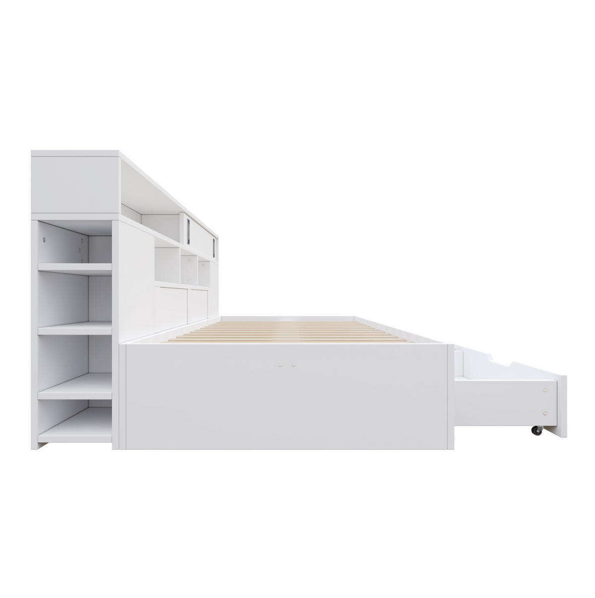KINDERBETT 90/200 cm in Weiß mit Schubladen, Regal und Stauraum - Weiß, Holzwerkstoff (90/200cm) - Flora Grace