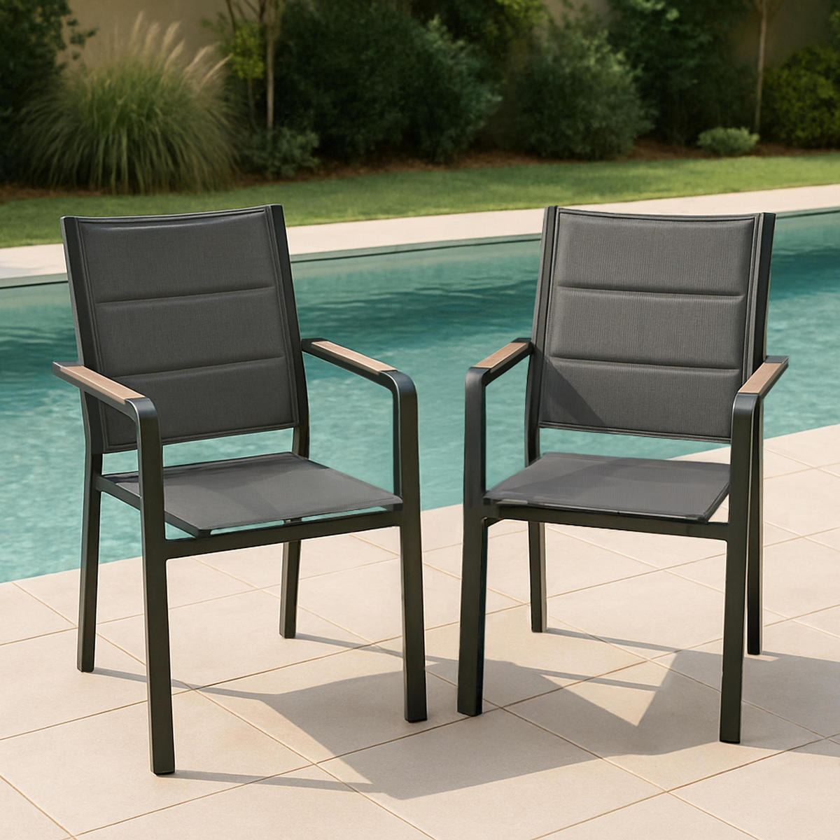 GARTENSTUHL 2-tlg., Grau - Grau, Textil (56/90/55.5cm) - Oviala