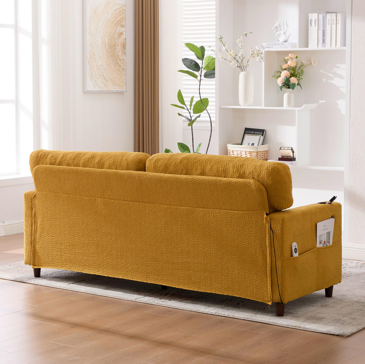 ZWEISITZER Sofa Chenille mit USB-Anschluss und LED Getränkehalter 203/77,5/86 cm Gelb - Gelb, Textil (77.5/86/203cm) - Redom