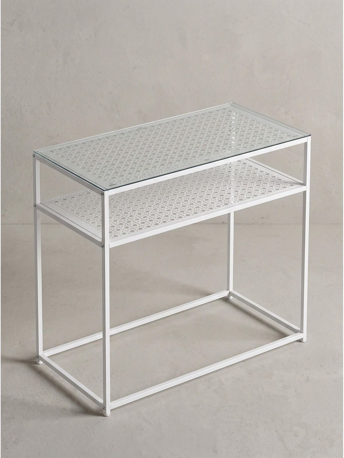 KONSOLENTISCH ALCUDIA, Einscheibensicherheitsglas, Weiß, 80 x 40 x 77 cm - Weiß, Glas/Metall (40/80/77cm) - KADIMA DESIGN