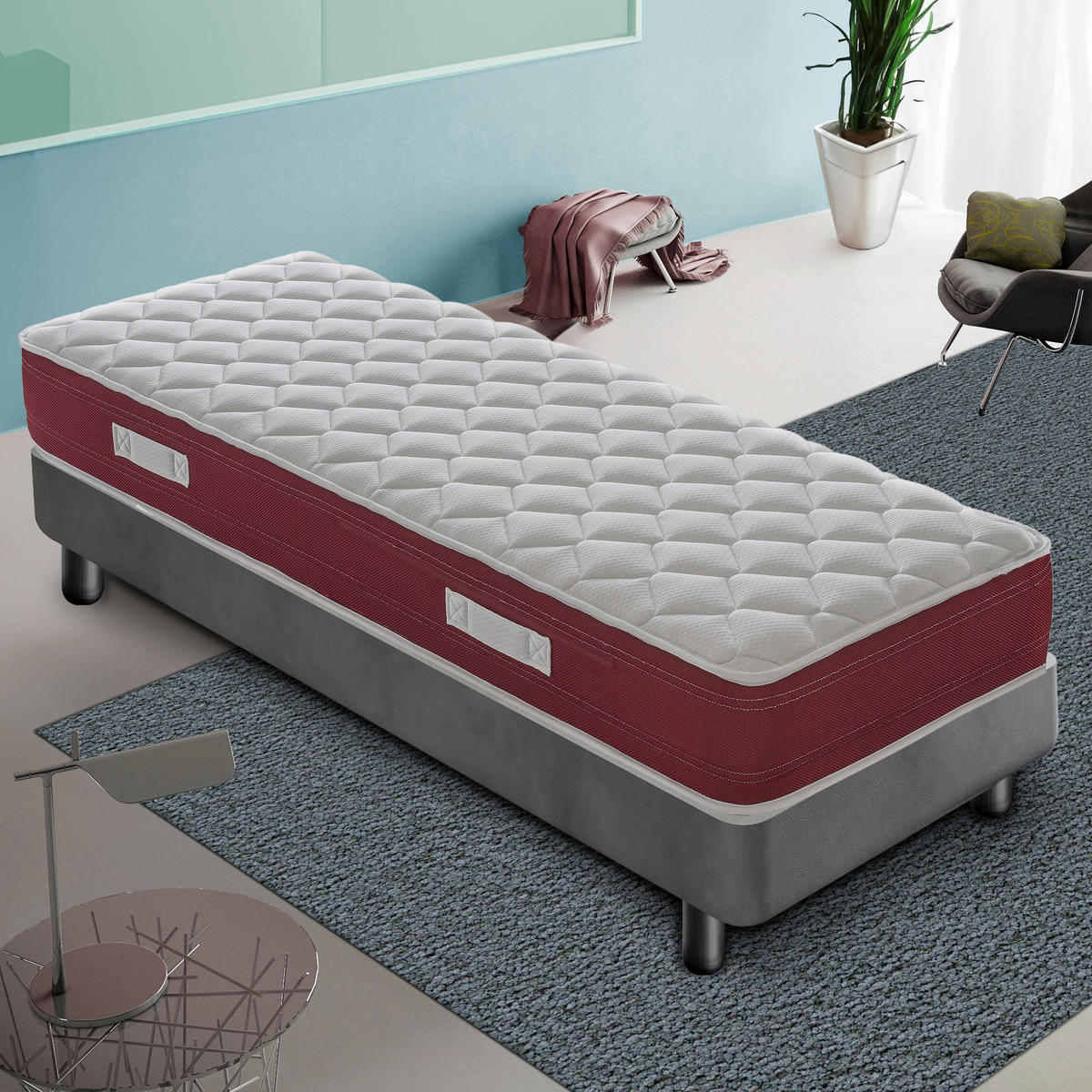 TASCHENFEDERKERNMATRATZE 80x200, Höhe 20 cm, 2 cm Memory-Schaum, DOMY - Weiß, Textil (80/200cm) - iLoveSleep