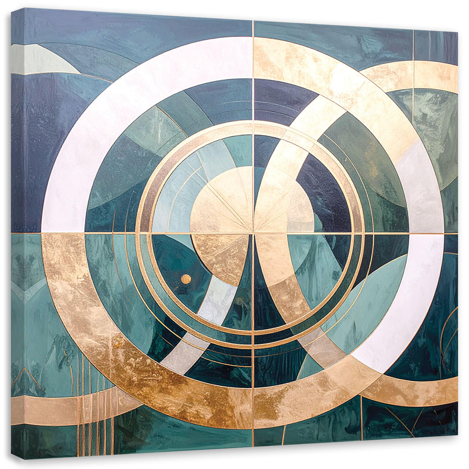 LEINWANDBILD, Abstrakt Kreise in Beige und Türkis - Grün, Textil (50/50cm) - Feeby