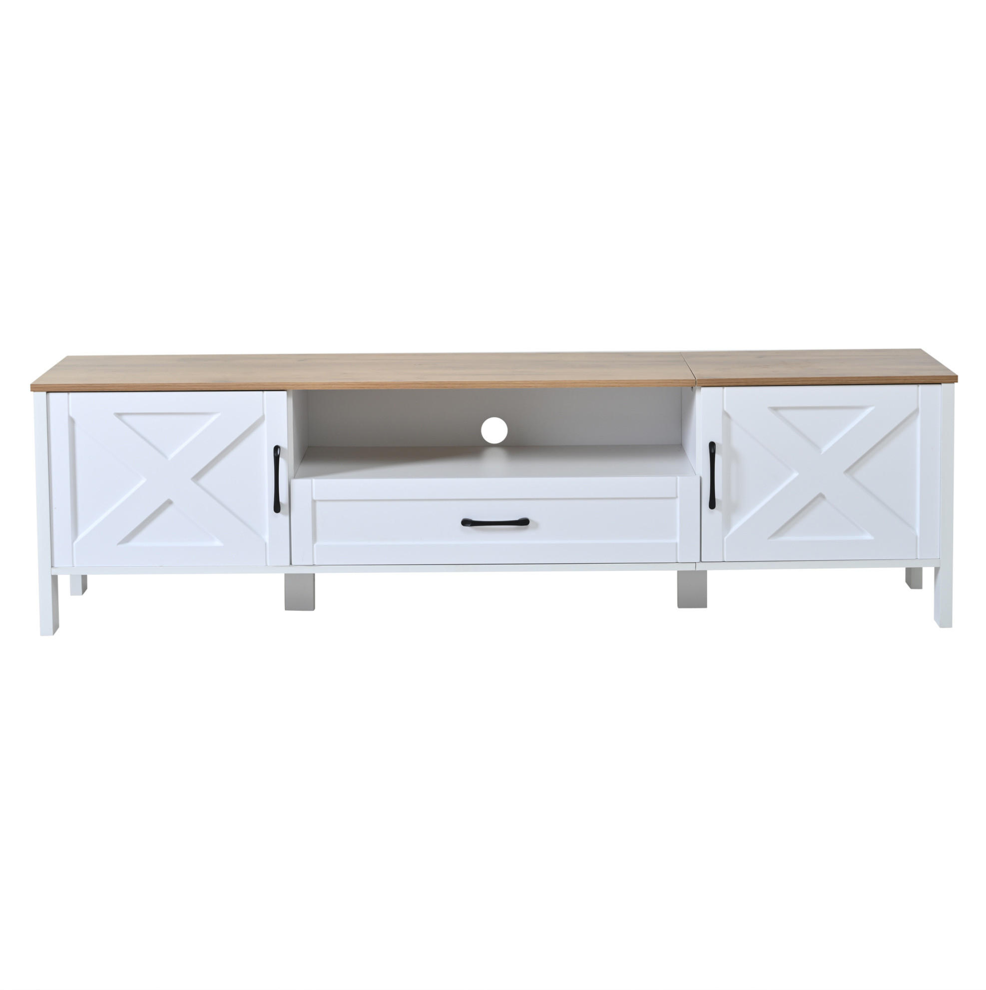 TV-WAND 180/40/50 cm Weiß aus MDF mit Hängevitrine - Weiß, Holzwerkstoff (180/50/40cm) - OKWISH