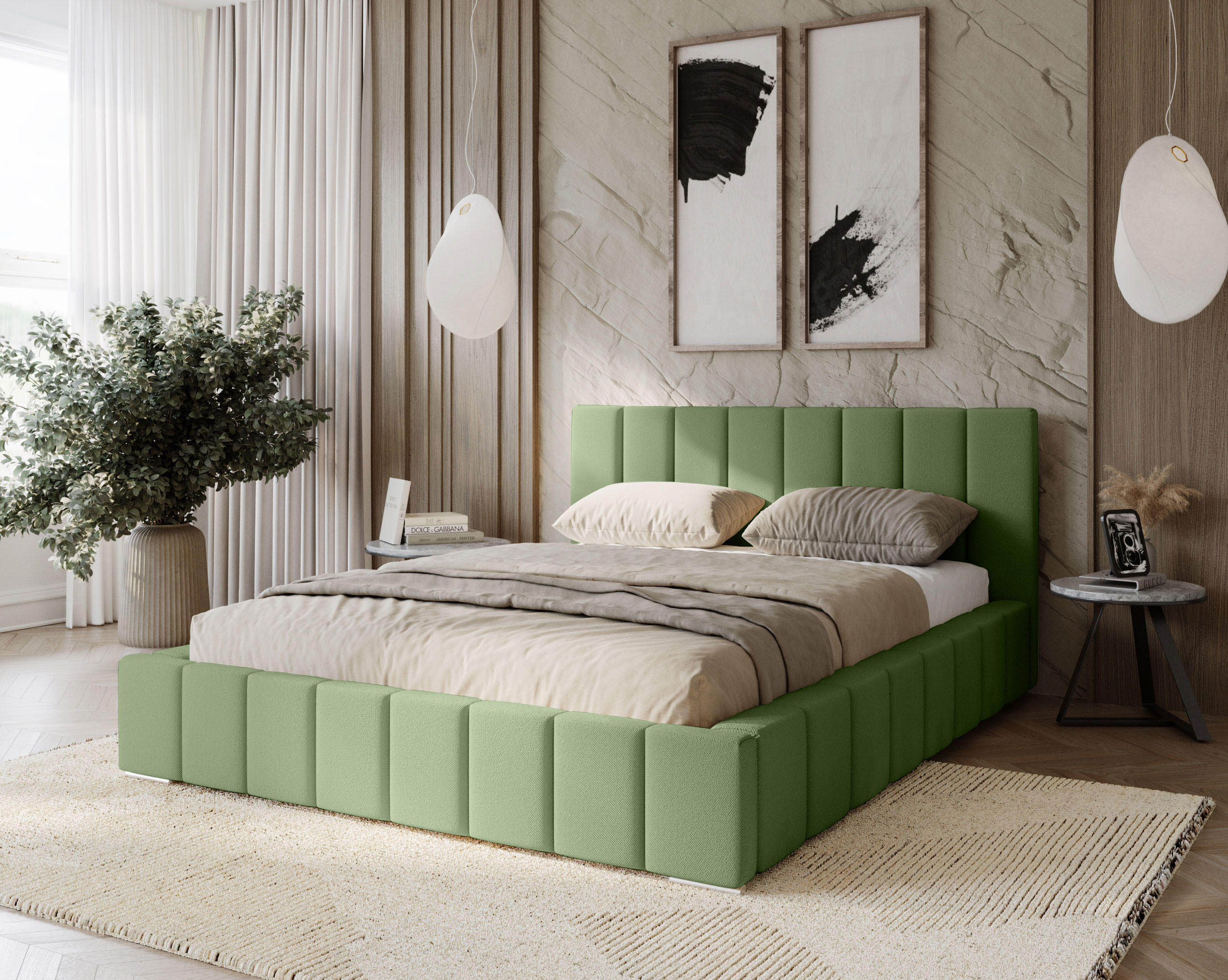 POLSTERBETT Menos 120x200 cm, Doppelbett mit Bettkasten, Lattenrost und Matratze, Velourstoff: Grün - Grün, Holz/Textil (120/200cm) - Marpur