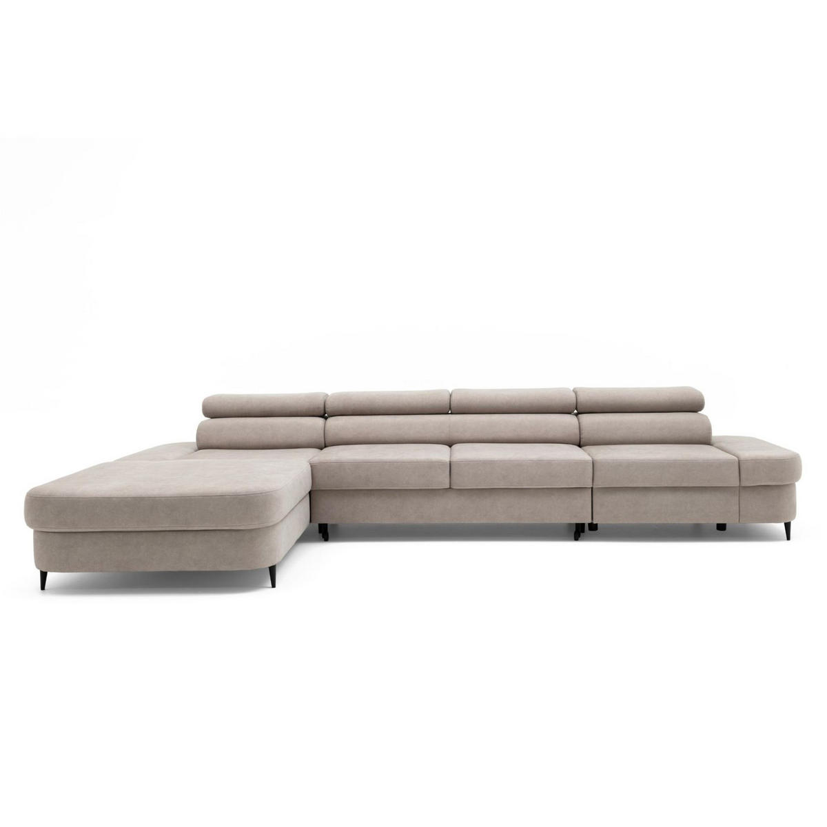 ECKSOFA JAZZ MAXI Links mit Schlaffunktion 125x195 Velours Beige - Beige/Schwarz, Holz/Textil (350/203cm) - Muffo